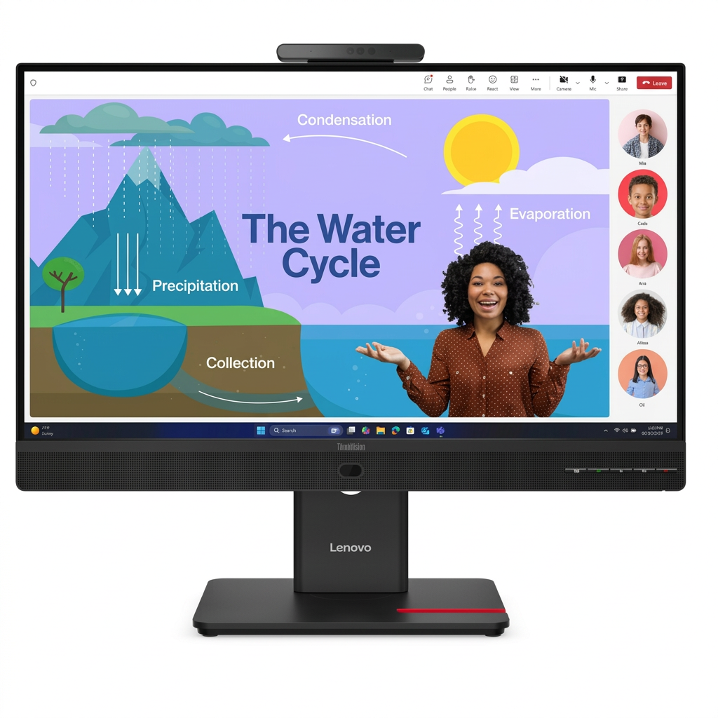 Lenovo ThinkVision T24d-4V 23.8" FHD IPS Monitor (120Hz, USB-C 100W PD, Webcam + Mic + Speakers, HDMI 2.1, DP Out, RJ45, Smart AI Conference Display)