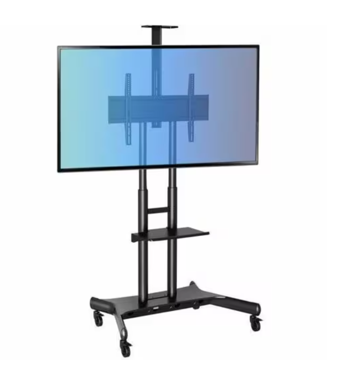 Adtec AD-TVC-75 Mobile TV Cart – Height Adjustable, Heavy-Duty AV Stand for Large Displays up to 80” – 75kg Capacity, Black