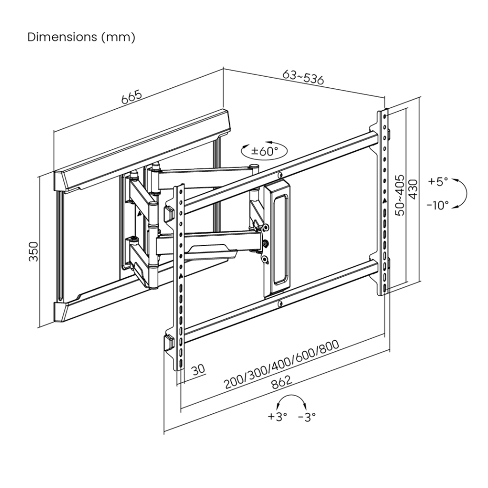 Arkin Modern Design Full Motion Tv Mount 43 To 90 60kg 63mm To 536mm Profile