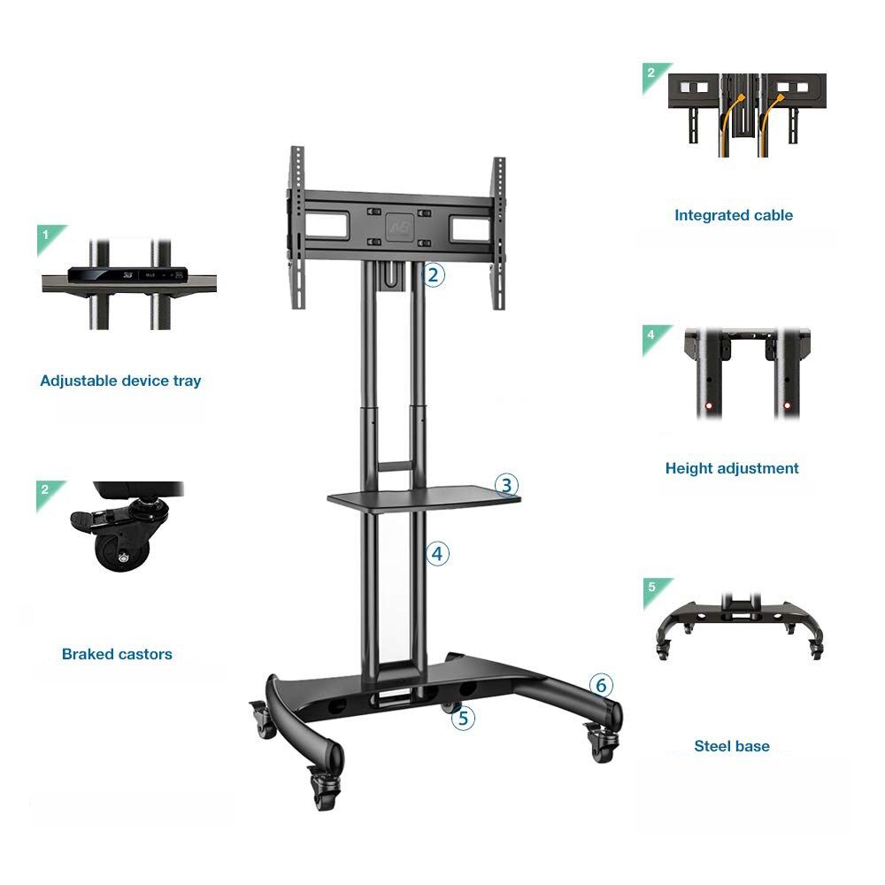 Height Adjustable Trolley For Tv Screen Size 40 65 Max 45 5kg