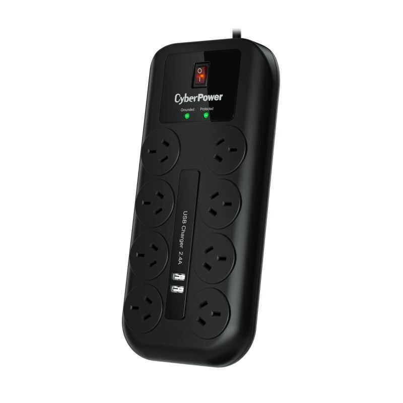 CyberPower 8-Port Surge Protector CPSURGE08USB-ANZ – 2750J Surge Protection with Dual USB Charging