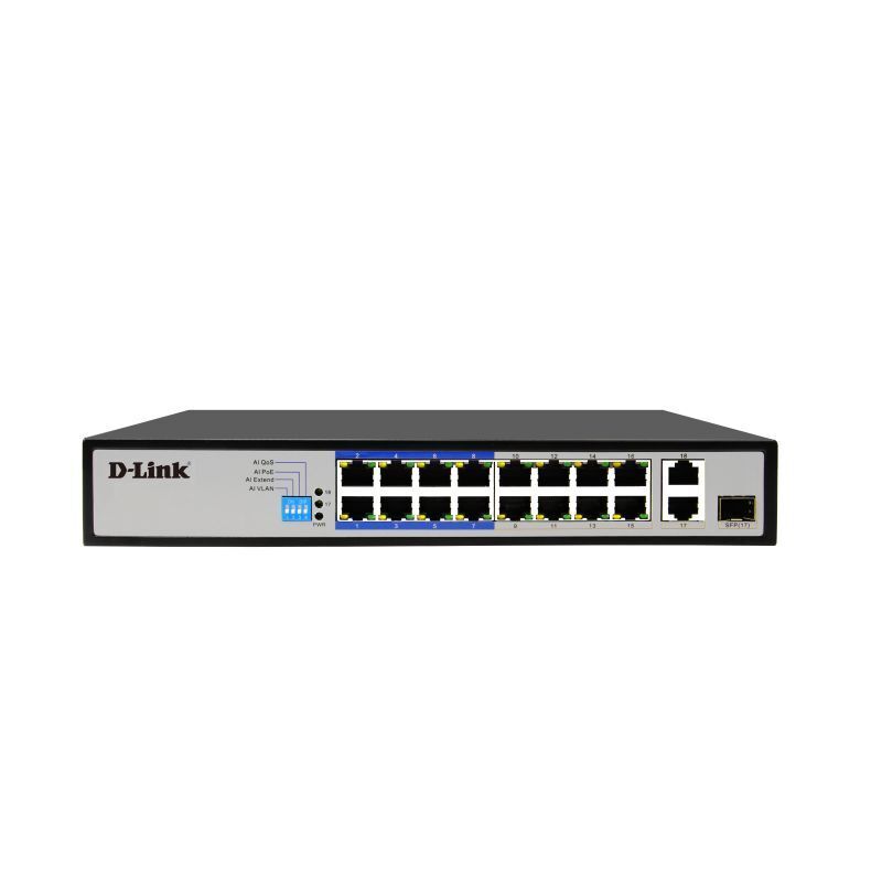 D-Link 18-Port Long Reach PoE+ Switch | 16 PoE Ports with 8x 250m Reach + Gigabit Uplinks