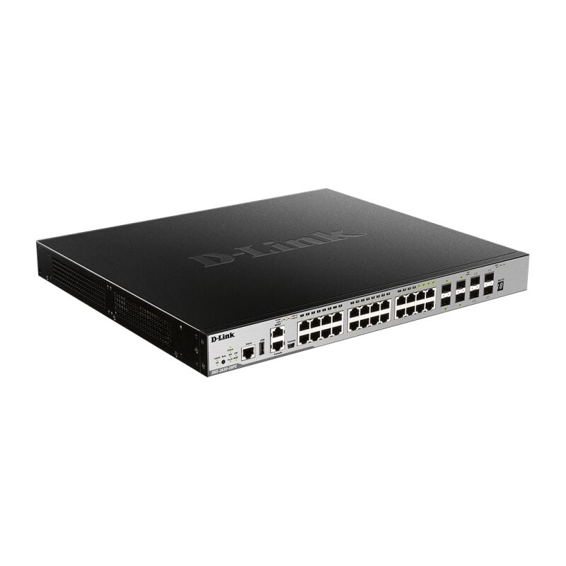 D-Link DGS-3630-28PC | 28-Port Layer 3+ Stackable Gigabit PoE Switch with 4 x 10GbE Uplinks – Enterprise Power & Intelligent Routing