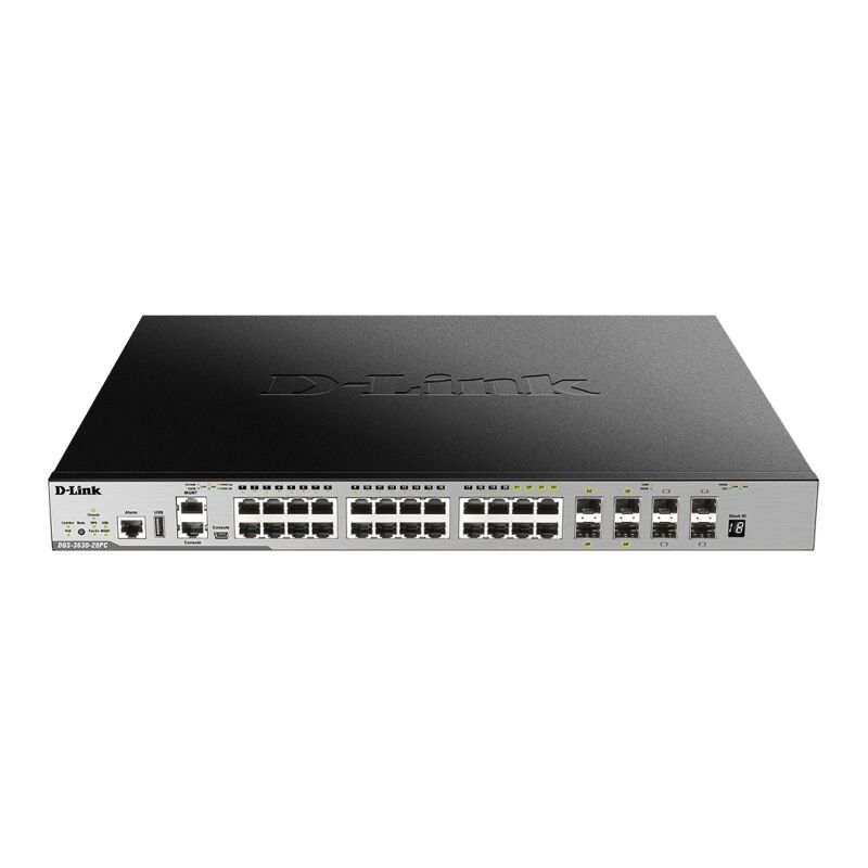 D-Link DGS-3630-28PC | 28-Port Layer 3+ Stackable Gigabit PoE Switch with 4 x 10GbE Uplinks – Enterprise Power & Intelligent Routing