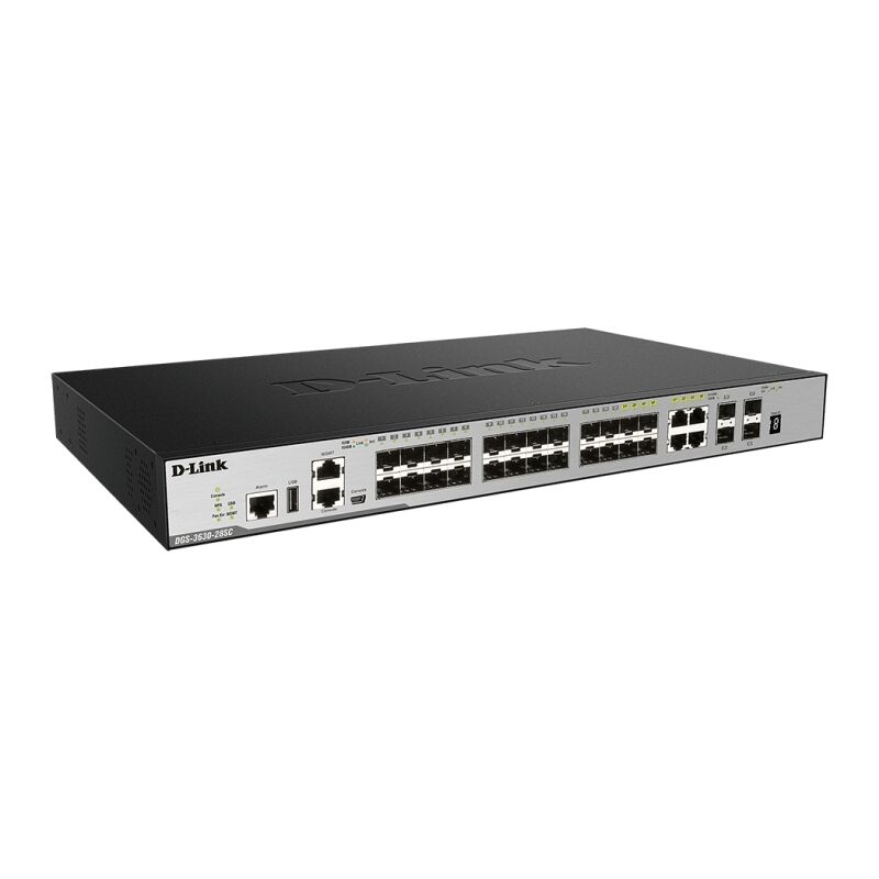 D-Link DGS-3630-28SC | 28-Port Layer 3+ Stackable Gigabit SFP Switch with 4 x 10GbE Uplinks – High-Performance Enterprise Fiber Switching