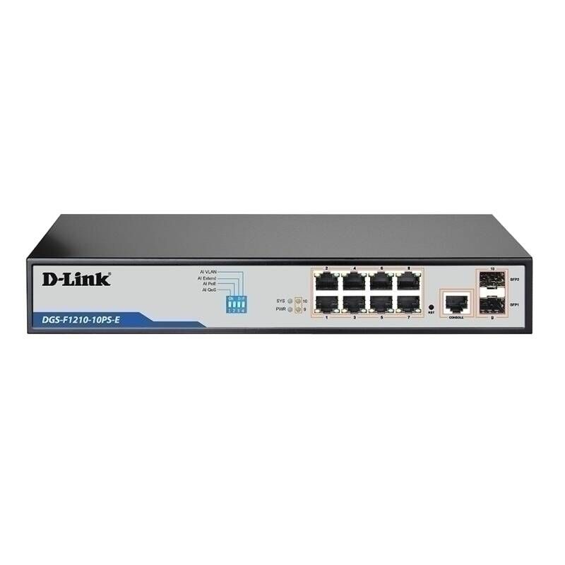 D-Link 10-Port Gigabit Smart Managed PoE+ Switch with 8 Long Reach PoE Ports + 2 SFP Ports | High-Power WebSmart Switch