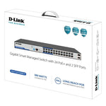 D-Link DGS-F1210-26MPS-E 26-Port Gigabit Smart Managed PoE+ Switch | 24 PoE+ Ports (8 Long Reach), 2 SFP Ports, 380W PoE Budget