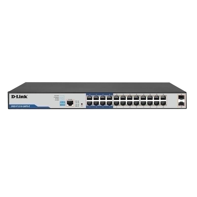 D-Link DGS-F1210-26PS-E 26-Port Smart Managed PoE+ Switch | 24 PoE+ Ports (8 Long Reach), 2 SFP Uplinks