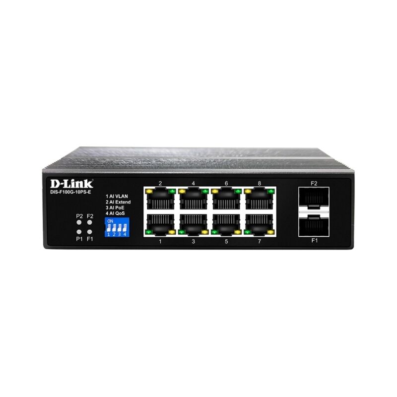 D-Link DIS-100G-10PSW 10-Port Industrial Gigabit PoE+ Switch with 8 PoE Ports & 2 SFP Uplinks – 240W | Rugged DIN Rail Mount 