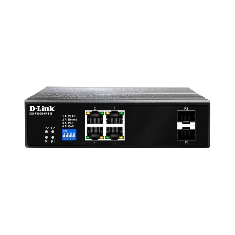 D-Link DIS-100G-6PSW Industrial 6-Port Gigabit PoE+ Switch with 4 PoE Ports & 2 SFP – 120W | DIN Rail Mount
