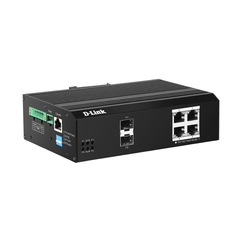 D-Link DIS-200G-6PSW 6-Port Gigabit Industrial Smart Managed PoE+ Switch | 120W | Rugged DIN Rail