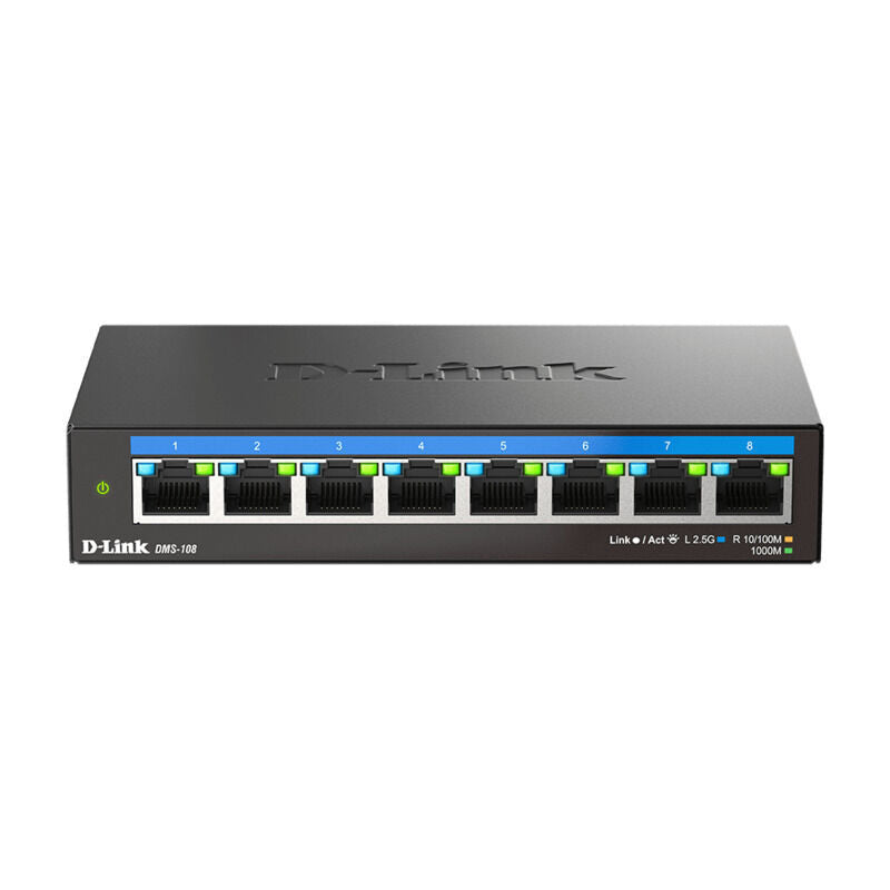 D-Link DMS-108 8-Port Multi-Gigabit Desktop Switch | 2.5Gbps Unmanaged Fanless Switch