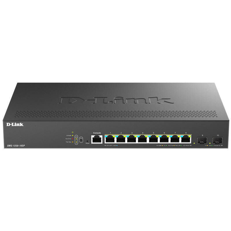 D-Link 10-Port Multi-Gigabit Smart Managed PoE+ Switch | 8 x 2.5G PoE+ & 2 x 10G SFP+ | 240W | DMS-1250-28XMP