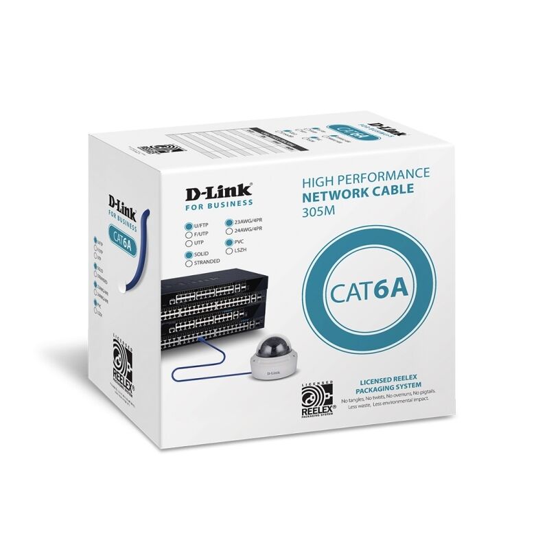 D-Link Cat6A U-FTP 23AWG Network Cable 305m Blue – High-Speed Reelex Cable