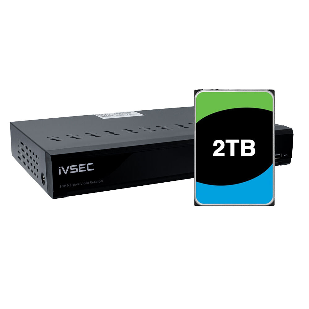 IVSEC NR008XB-2TB 8-Channel 12MP NVR with 8 PoE Ports, 4K HDMI & 2TB Pre-Installed HDD