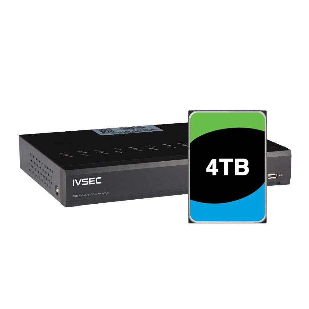 IVSEC NR308XD-4TB NVR – 8 Channel, 12MP, 8 PoE Ports, 4TB Pre-Installed HDD, H.265+, 4K HDMI, IVS
